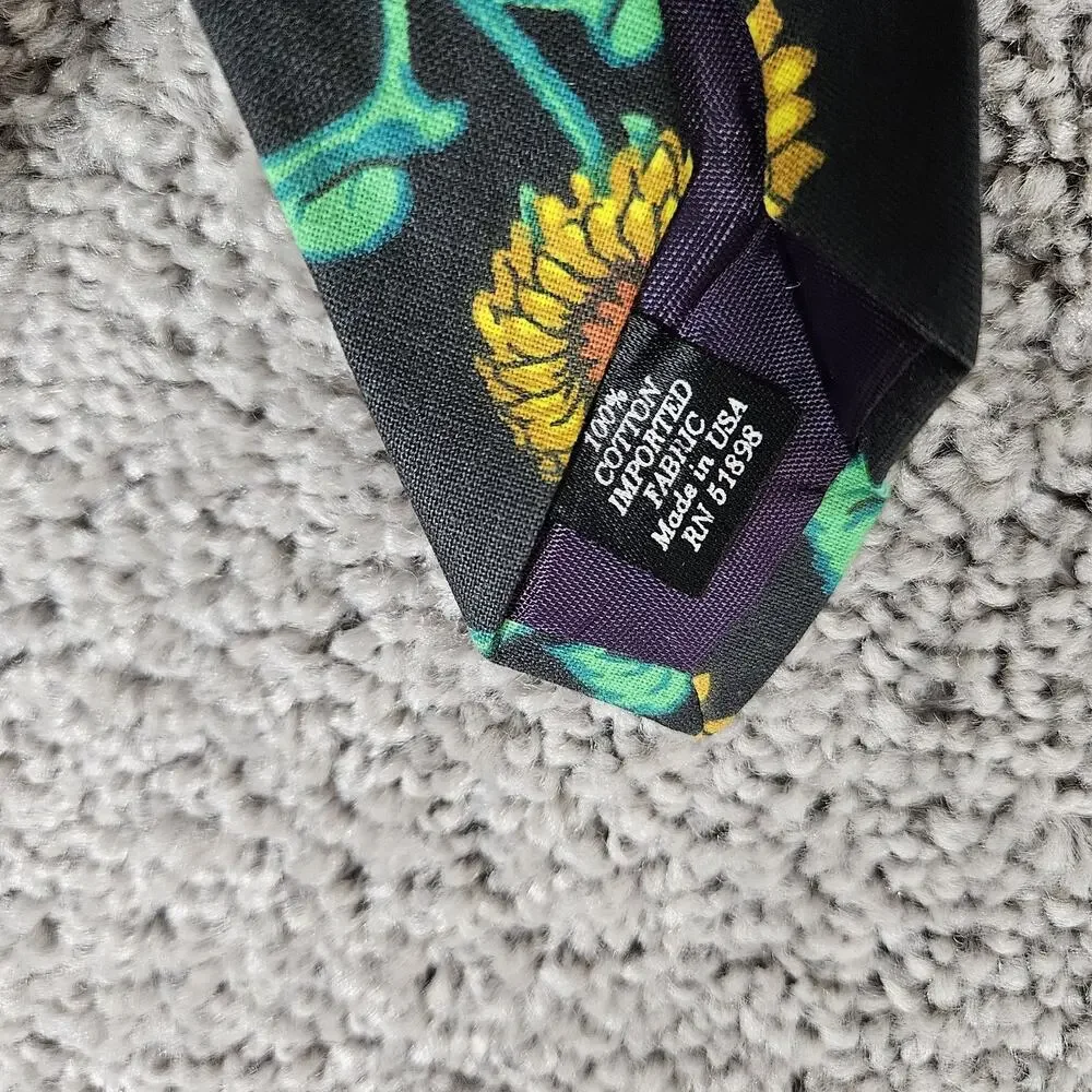 Vtg Britches Great Outdoors Necktie Black Cotton Sunflowers AOP 55